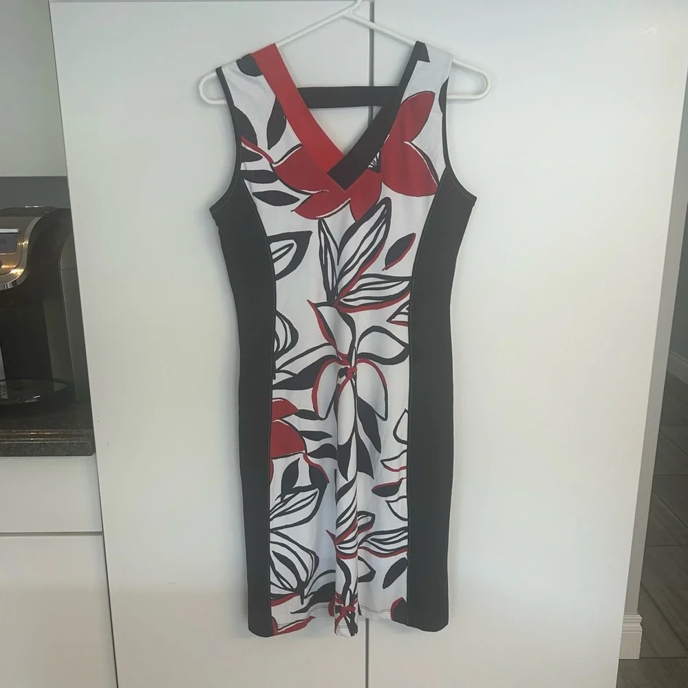 Dolcezza Chic Floral V-Neck Dress in Navy, Red &White   Size XS - Picture 4 of 12